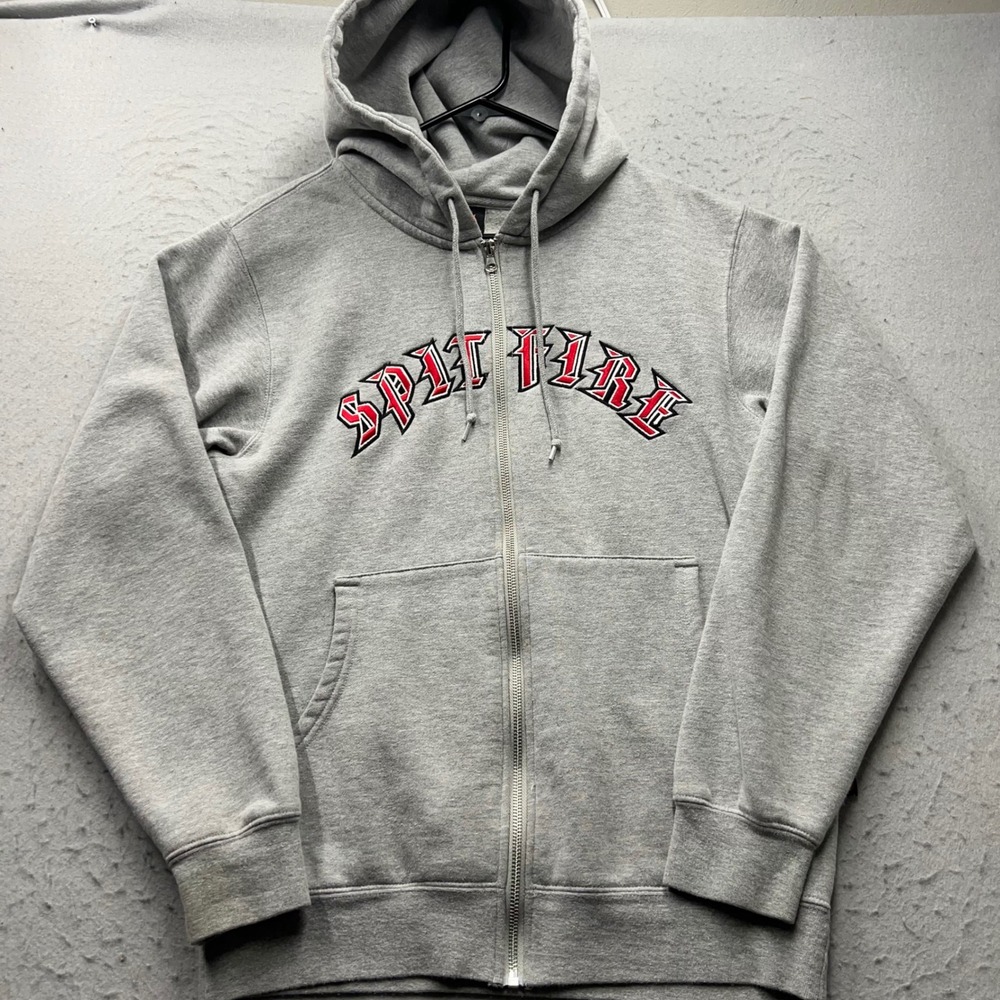VTG Y2K Spitfire Wheels Zip Up Men Small Grey Embroidered Spellout Skateboarding